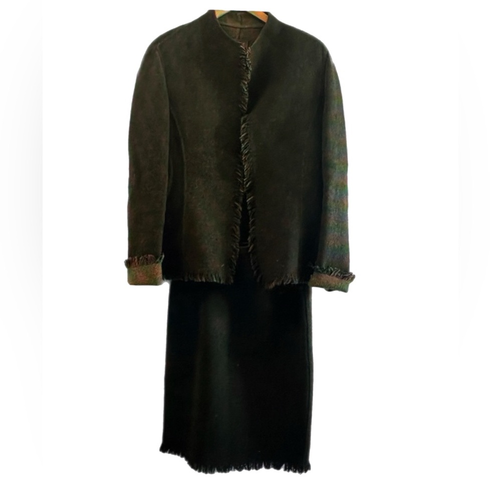 🌿 Lafayette 148 New York Wool Jacket & Skirt Set – Size 8 -Two-Tone Olive Green